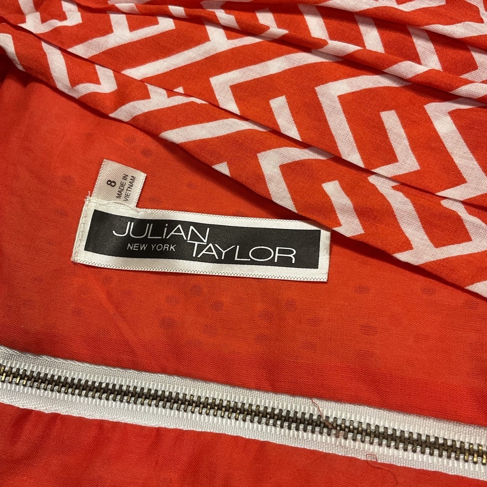 ❤️3/$15 Julian Taylor Orange and White A-Line Sleeveless Dress - Picture 6 of 7